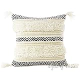 Material: 100% algodón. Eyes of India 20\" Blanco Negro Bordado ALMOHADA TEJIDO DE BUCLES BORLA FUNDA de cojín FLECOS Sofá Sofá Colores Decorativos Manta India Boho bohemio