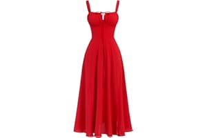 IBTOM CASTLE Women's Floral Corset Dress Square Neck Spaghetti Strap Summer Boho Sundress Casual Flowy Slit Bustier Dresses