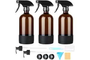 Furuising 3Stk 480ml Sprühflasche Glas, Sprühflaschen aus Braunglas, Nachfüllbare Spray Bottle, Leere Glassprühflaschen, Wassersprühflasche für Pflanzen, Haare, Reinigung mit Justierbarer Düse