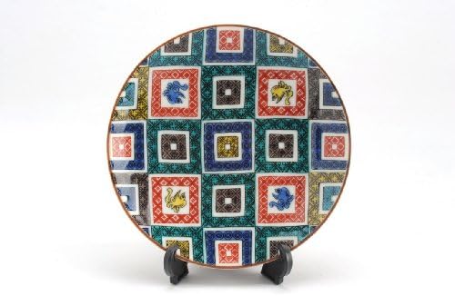 Kutani small geometric plate with birds