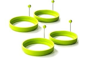 Cisixin Set di 4 Anelli d'uovo in Silicone – stampi per frittelle antiaderenti, Rotondi per Cottura con Manico per friggere (Verde)