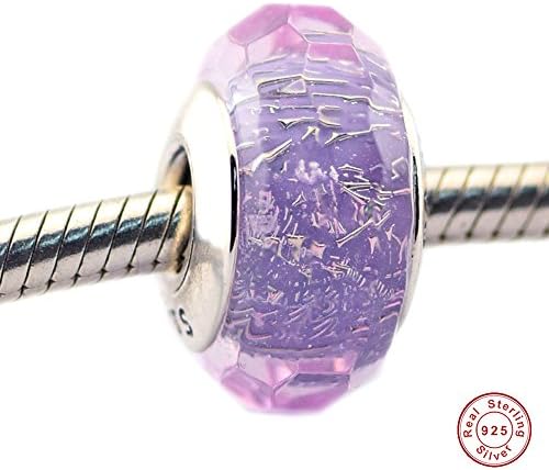 MOCCI Spring DIY Fits for Pandora Bracelet Authentic 925 Sterling Silver Purple Shimmer Murano Glass Beads for Women Making Jewelry