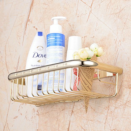 Hiendure® 30cm Duschecke Bad Regal für Dusche oder Badewanne Bad Duschregal Badregal Eckablage Regal Korb Ablage,Poliert Gold - 2