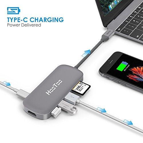 HooToo USB-C Hub Type-C Hub mit drei USB 3.0 Anschlüssen, HDMI, SD-Kartenleser (Stromversorgung für type-c Aufladung, Plug und Play, Aluminiumlegierung) für 2016 Macbook und Chromebook Pixel, Space Grau - 3