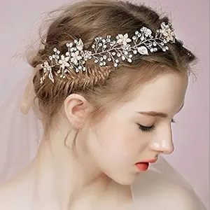 YERTTER Bridal Rhinestones Flower Silver Handmade Leaves Headbands for Wedding Party Crystal Floral Leaf Hair Vine Bridal Hair Accessories for Women and Bride (Silver)