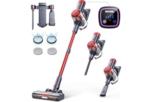 BuTure Cordless Vacuum Cleaner 450W/38Kpa Red Stick Vacuum Cleaner with Rechargeable Wall Mount, Intelligent Auto Mode, Up to 55Mins, Powerful Lightweight Household Vacuum for Pet Hair/Carpet/Floor