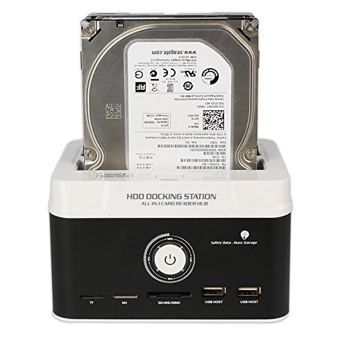 Ronsen 895U3ISC Externe Festplatte Docking Station – USB 3.0 Dual Bay Festplattenleser für 2,5 / 3,5 Zoll IDE und SATA I / II HDD SSD, mit All-in-1 Kartenleser (SD / XD / Micro SD / TF / MS / M2 / CF / MD Karte) und One Touch Backup Funktion, Unterstützung 2x 8TB, Tool-Free - 5