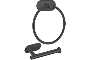 MARKCCO Anneau Porte-Serviette Autocollant et Support de Papier Toilette, sans perçage, en Acier Inoxydable, Accessoires de Salle de Bain Robustes pour Salle de Bain ou Cuisine, Montage Mural, Noir