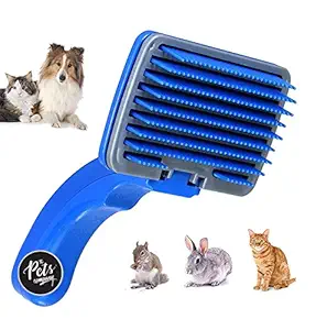 The Pets Company Plastic Dog Automatic Slicker Brush with Press Key, Blue