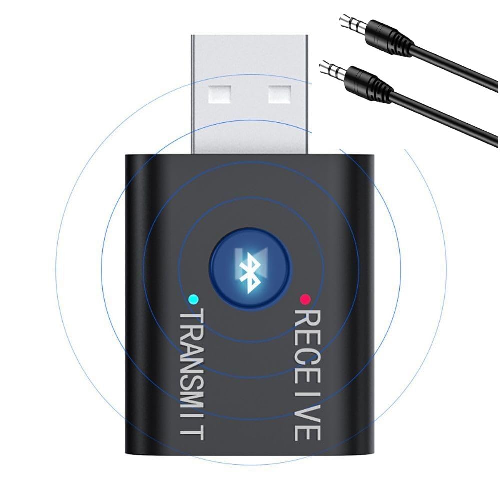 TECHONTO Bluetooth 5.0 2 in1 Transmitter Receiver Converter Car Wireless Audio Adapter USB 3.5mm Aux for All Compatible Devices