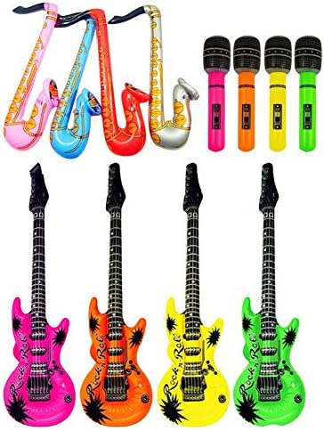 12Pcs Inflatable Guitar Saxophone Microphone Shape Musical Toys Decorative Accessories for Swimming Pool Party Baby Shower Home Decorations Shooting Props Children's Day Gift Random Color