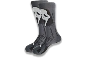EZB Ghostface Horror Film Halloween Movie Character Grey & White Crew Socks | Gift Idea for Men & Women | Size 5-10 | Scream