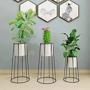 Weston Crafts Corner Plant Stand Set of 3 with Flower Pot for Indoor/Outdoor Plant Holder Circular Metal Wrought Iron Potted Rack Shelf for Patio Garden, Living Room
