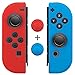 Produktbild Joy-Con Case Cover Gelschutz Hülle mit Daumengriffkappen (1 Paar / 4 Stück), Fosmon Anti Rutsch Silikon Schutzhülle Gel Protektoren Haut Abdeckung Fall L/R mit Daumenstock Joystick Griff Kappen für Nintendo Switch Joy Con Controller (Rot/Blau)