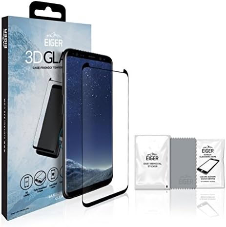 EIGER Samsung Galaxy S8 Plus Premium Tempered Curved Glass Screen Protector, Edge to Edge (Japanese Asahi Glass), 9H Hardness, 0.33 mm with Cleaning Kit, Black/Clear