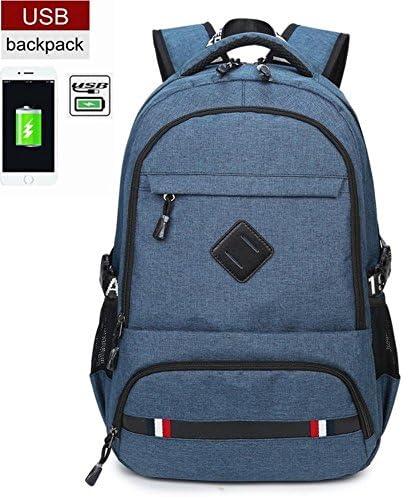 Male Student School Bag Casual Anti Theft Backpack Laptop Backpack Teen Black Multifunction Rucksack with USB Charge Interface , blue