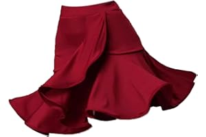 HWBZSZY Bambino Latino Sala da Ballo Danza Gonna Samba ChaCha Pieghe Dancewear Big Swing Lotus Leaf Shape Rave Party Costume Danza Performance Pratica Gonna Corta