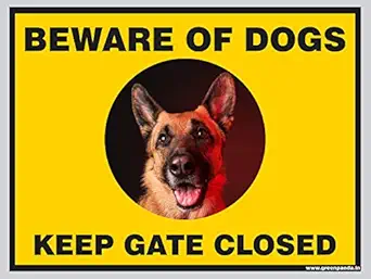 Green Panda-Beware of Dog German Shepherd Sign Board | Size-9x12inch | Thick Fiber Sheet.[Glossy Laminated]