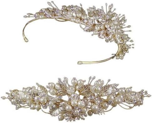Grace Pearl & Leaf Wedding Tiara (Gold/Ivory)(e2056tg)