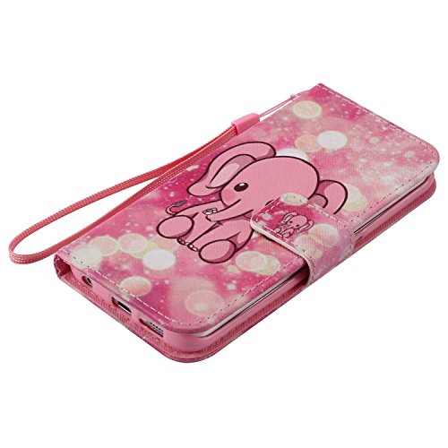 Feeltech Samsung Galaxy S6 Edge Hülle PU-Leder und Brieftasche Bunte Muster Fall mit Magnetverschluss, Hybrid-Kickstand mit Stand-Funktion, schlagen Sie schützende weiche TPU Stoßstangenabdeckung und Kreditkartenhalter für Samsung Galaxy S6 Edge Handgelenk Bügel-Buch-Art-Geldbeutel-Tasche mit 2 In 1 Berühren Sie Stift – Rosafarbener Elefant - 6