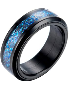 ALEXTINA Herren Edelstahl 8MM Keltisch Drachen Kohlenstoff Faser Inlay Spinner Ring Hochzeitsring Blau