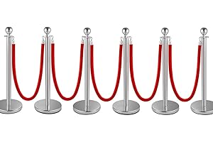 YUFANKAI Crowd Control Stanchion, Set with 5 ft/1.5 m Red Velvet Rope,Stanchion Rope Divider, Stainless Steel Queue Barrier Line Divider with Fillable Plastic Base, Airport(6)