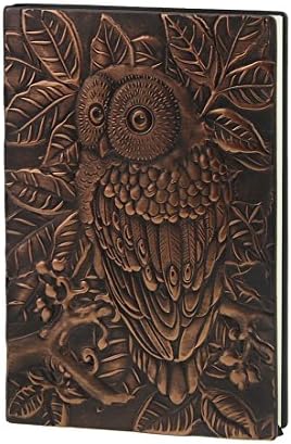 ZYWJUGE Embossed Leather Travel Journals Vintage Handcraft Embossed Owl Antique Diary Notebook (Red Copper)