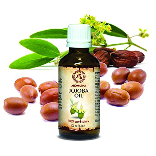 Jojobaöl Gold 100% reines und natürliches 100ml, Glasflasche, Argentinien, Basisöl, Körperöl, reich an Mineralien, Vitaminen, multi-funktionales, Pflegegold, hat feuchtigkeitsspendende, revitalisierende Eigenschaften, Intensive Pflege für Gesicht, Körper, Haare, Haut, Nägel, Hände, Anti-Falten/Anti-Aging, rein verwendet, gut mit ätherischem Öl, Schönheit /Aromatherapie / Entspannung / Massage / Wellness / Kosmetik / Körperpflege / Hypoallergen / Alternative Medizin von AROMATIKA