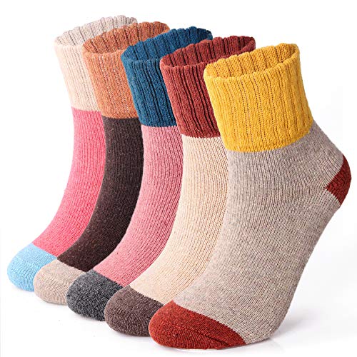ElifeAcc 5 Pares Mujeres Tejido de invierno Espesar Calcetines de algodón cálido Calcetines térmicos Patrones variados Reino Unido 4-6.5 UE 35-39 ?Patrón3?