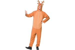 Smiffys, Unisex Rentier Kostüm, All-in-One mit Kapuze, Größe: L, 26951