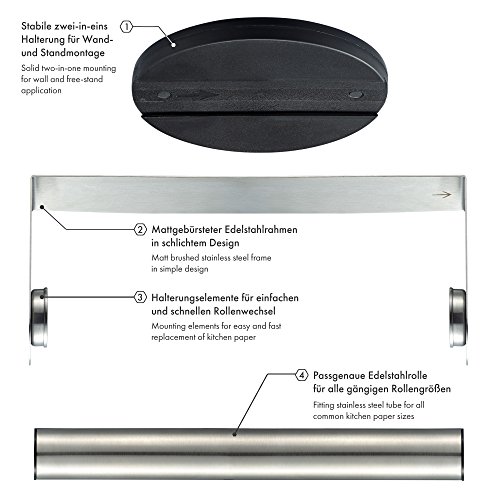 SILBERTHAL Küchenrollenhalter 2 in 1 | Wandrollenhalter | Zewarollenhalter aus Edelstahl | Freistehend oder zur Wand- und Deckenmontage geeignet | zur platzsparenden Montage der Küchenrolle / Zewa | Maße: 17 x 30 cm - 6