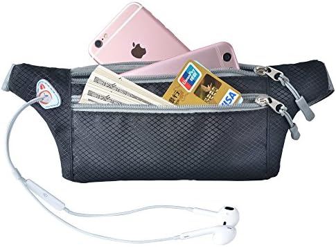 Running Belt Waist Pack, Waterproof Fanny Pack with Headphone Jack & Adjustable Buckles for Hiking Gym Outdoor Sports and More by Ellien (Black)