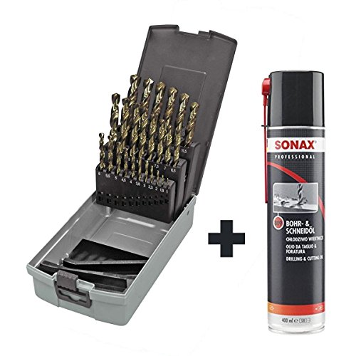 KEIL 307 501 113 Metallbohrersortiment HSS-E DIN 338 Cobalt, geschliffen, Split Point, 25-teilig Ø 1,0-13,0 mm um 0,5 mm steigend, in RoseBox plus Sonax Professional Bohr- und Schneidöl, 400ml