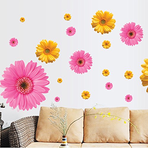 LianLe 45*60cm Blumen Gänseblümchen Wandtattoo Wandaufkleber Wandsticker Abnehmbar für Wohnzimmer Kinderzimmer Schlafzimmer Dekoration (Gelb) - 6