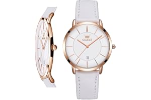 OLEVS Women Wrist Watches Ultra Thin 6.5mm Minimalist Business Dress Waterproof & Date & Leather Strap Slim Watches for Women