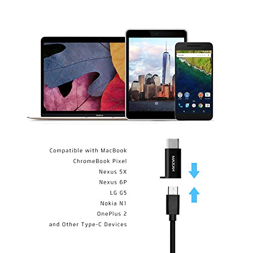 Type C Adapter MAXAH USB C auf Micro USB Konverter Adapter Aluminium-Legierung Gehäuse,mit Schlüsselring,OTG kompatibel,2er Set,für USB Type C Geräte z.B. MacBook, OnePlus 2, Nexus 5X, Nexus 6P, ChromeBook Pixel, Nokia N1,Huawei P9,Huawei Nexus 6P,LG Nexus 5X,Meizu Pro 5,Microsoft Lumia 950/XL,ZUK Z1,Google Pixel C (Schwarz) - 3