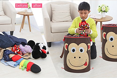 jansroad klappbar Kinder Baby Animal Cartoon Design Spielzeug Aufbewahrungskorb Wäschesammler Schmutzige Kleidung Korb zum Aufhängen Mülleimer, perfekt für Kindergärten Wäschekorb Zimmer Schränken Bett Zimmer Schlafräume, affe, L - 4