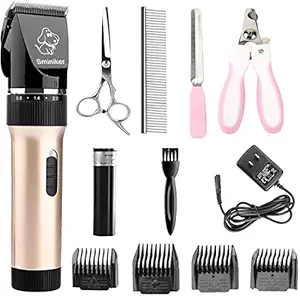 Sminiker Professional Low Noise Rechargeable Cordless Cat and Dog Clippers - Professional Pet Clippers Grooming Kit,animal clippers Pet Grooming Kit(Gold)