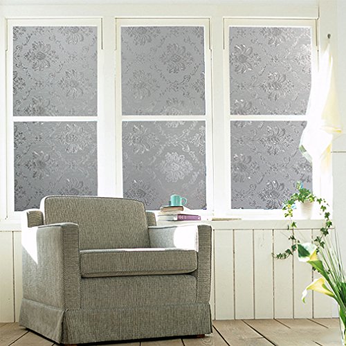 KINLO® Sichtschutzfolie 90x200cm Fensterfolie selbstklebend folie für fenster aus hochwertigem PVC folie büro möbelfolie klar Dekorfolie blumen folie statisch 2 Jahren Qualitätgarantie