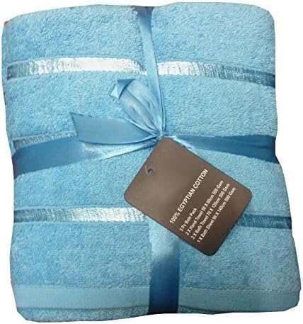 Aqua 500 GSM Satin Stripe 100% Cotton 5 Piece Towel Bale - 2 Hand Towels &amp; 2 Bath Towels &amp; 1 Bath Sheet