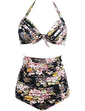 Gigileer Vintage 50's Rockabilly Damen Bademode Bikini Swimsuit - Floral - High Waisted - Bauchweg - Plus Size