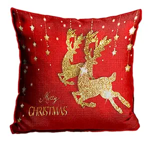 DreamVio Jute Exclusive Merry Christmas Decorative Throw/Pillow Covers, Cushion Covers for Gifting, Living Room, Bed Room, Sofa,Chairs Pack/Set of 1 (Multicolour, Size 12 x 12 Inches)