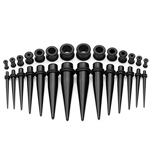 JSDDE Piercing Schmuck,Set 14Paare Silikon Tunnel Tunnelset Acryl Dehnstab Plug Dehnungsset Dehnungssichel Expander Kit Ohrpiercing,3-12MM(Schwarz)