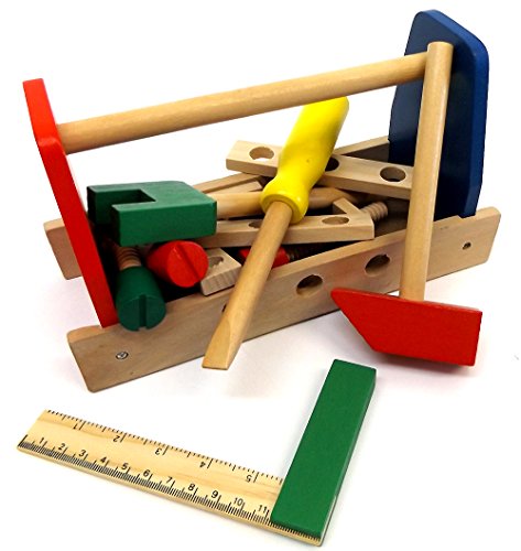 Preisvergleich Produktbild Brigamo 17915 - Holz Werkzeugkasten, Holzspielzeug Werkzeugkoffer mit Schraubenschlüssel,Hammer,Schraubend... und umfangreichem Zubehör
