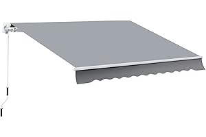Outsunny manuelle Gelenkarmmarkise Markise 4m mit Handkurbel Balkonmarkise Sonnenschutz Wandmontage Balkon Alu Weiß+Grau 395 x 245 cm