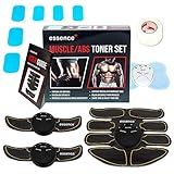 essence' Abs Trainer Ems Muscle Stimulator - Rapid Ab Toning & Fitness Training - Abdominal Muscles Toner for Six Pack - Includes Skin Tape & Replacement Gel Pads + Bonus Full Body Tens Massager