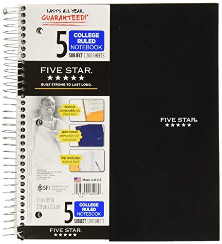 Notebook, 5-Subject/8-Pocket, 200 Shts, 11