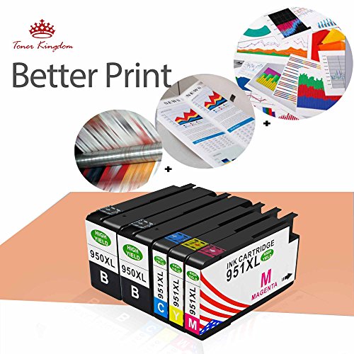 Toner Kingdom 5 Pack Alto rendimiento For 950XL 951XL  C2P43AE  Cartuchos de tinta Compatible con HP Officejet 8600 8100e 8610 8620 8630 8640 8860 8100 8660 8625 8615 251dw 276dw Impresora