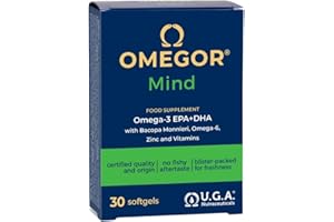 OMEGOR Mind – Supplément alimentaire basé sur Omega 3 - Vitamine C et B12 - Zinc pour votre esprit - Pour la santé de votre cœur - Borragine Huile pour la peau - Propriété antioxydante - 30 gélules