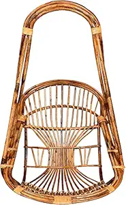 HM Services Rattan Bamboo Cane Swing Chair with Cushion and Hanging Chain for Kids and Adults